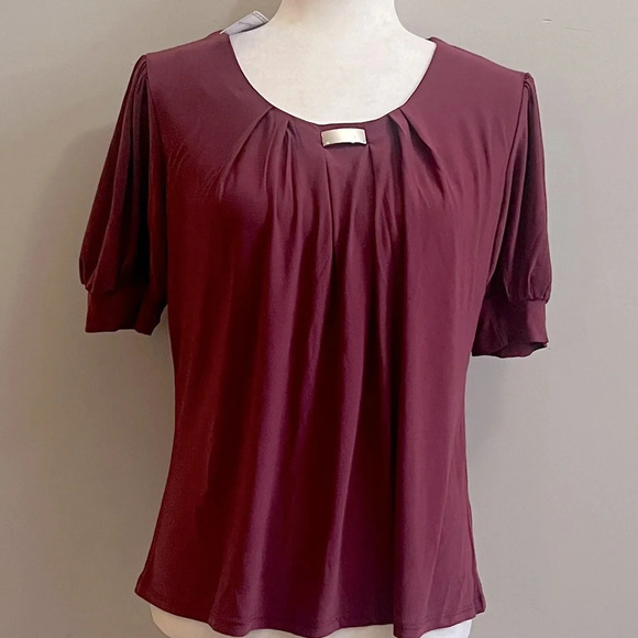 NY Collection Balloon Short Sleeve Top Stretchy Womens Petite Medium NWT - Picture 1 of 13